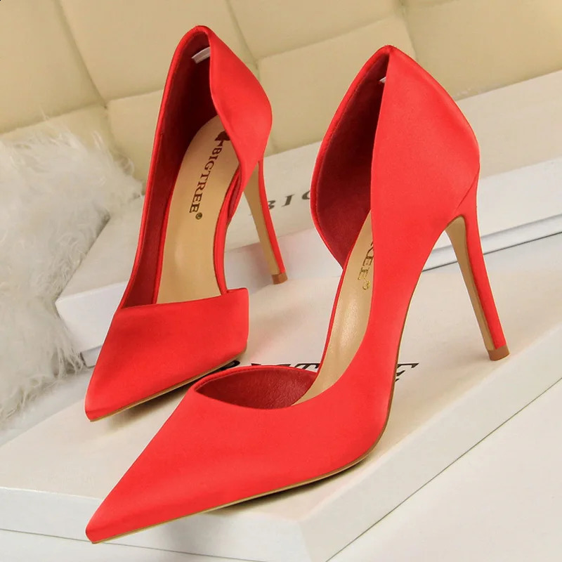 BIGTREE Shoes Sexy Woman Pumps Black Blue Sliver Women Heels Silk High Heels Women Shoes Stiletto Heels 9.5 Cm Ladies Shoes 250513