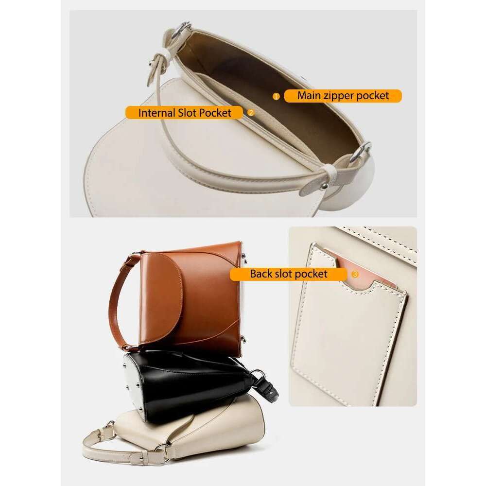Zency Elegant Beige Handbag Ladies Noble Genuine Leather Shoulder Cross Body French Style Girls Small Phone Bag With Card Slot