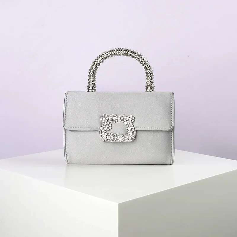 Rhinestone Faux Silk Emerald Evening Bag Sier Dia Buckle Handle Fashion Handbags Elegant Ladies Square Bolsa Feminina