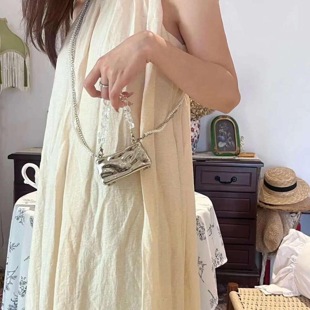 for Metal Mini Women 2025 New Fashion Ice Crack Pearl Chain Mouth Red Designer Shoulder Bag