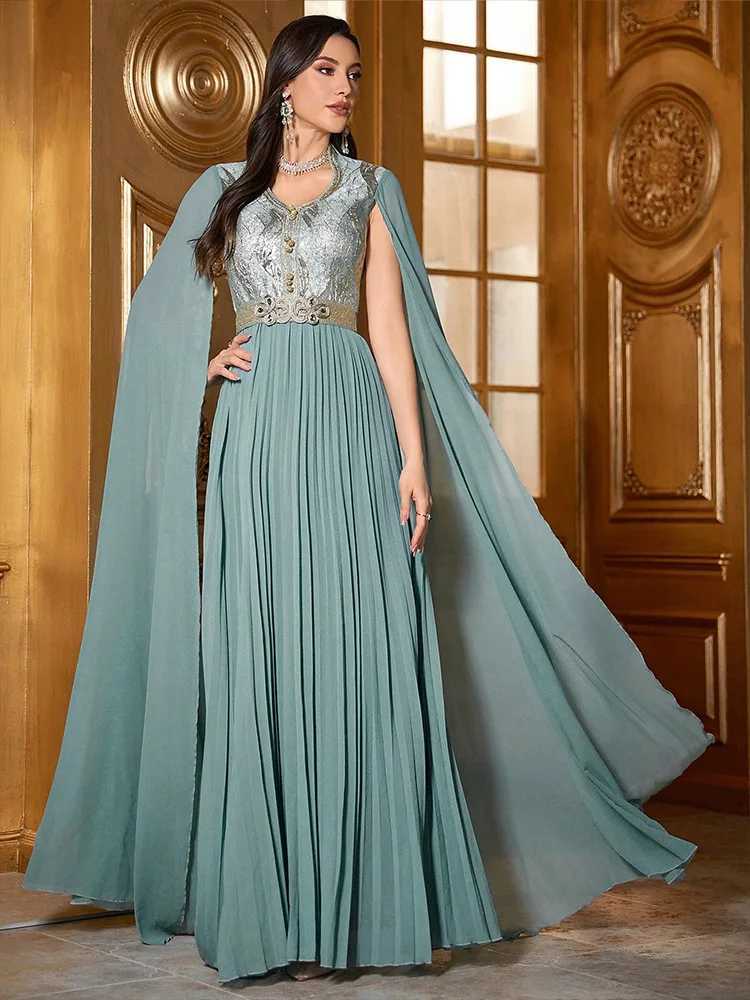 Dubai Women Evening Dress Chiffon Extra Long Cape Slve Belted Abaya Muslim Turkey Moroccan Caftan Kaftan Femme Party Vestidos X250514