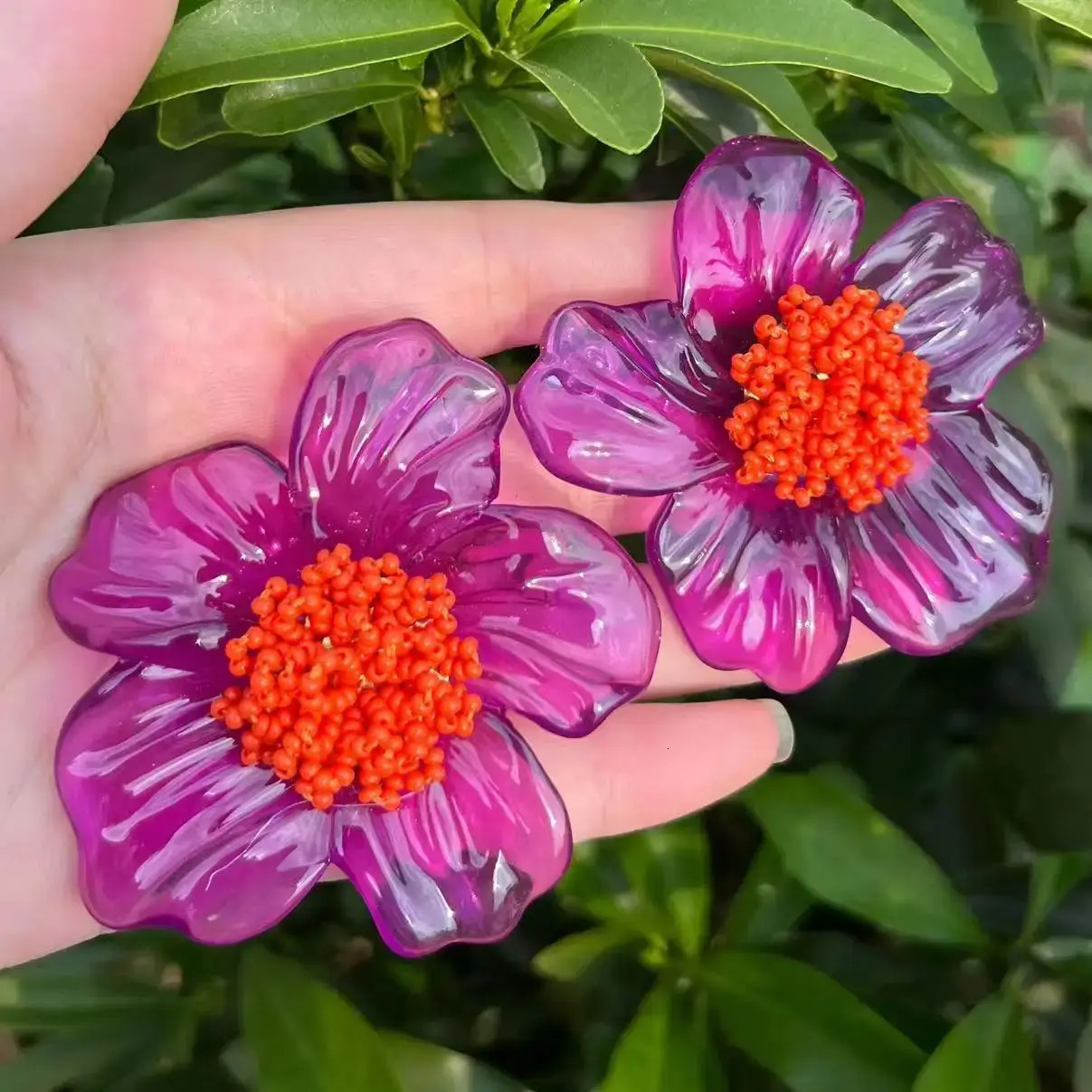 Exaggerated Handmade Bead Purple Resin Acrylic Large Flower Earrings 250514