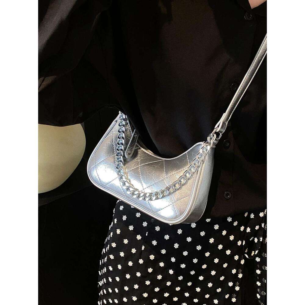 Underarm 2025 new high-end women's niche design single shoulder crossbody bag summer silver small square bag