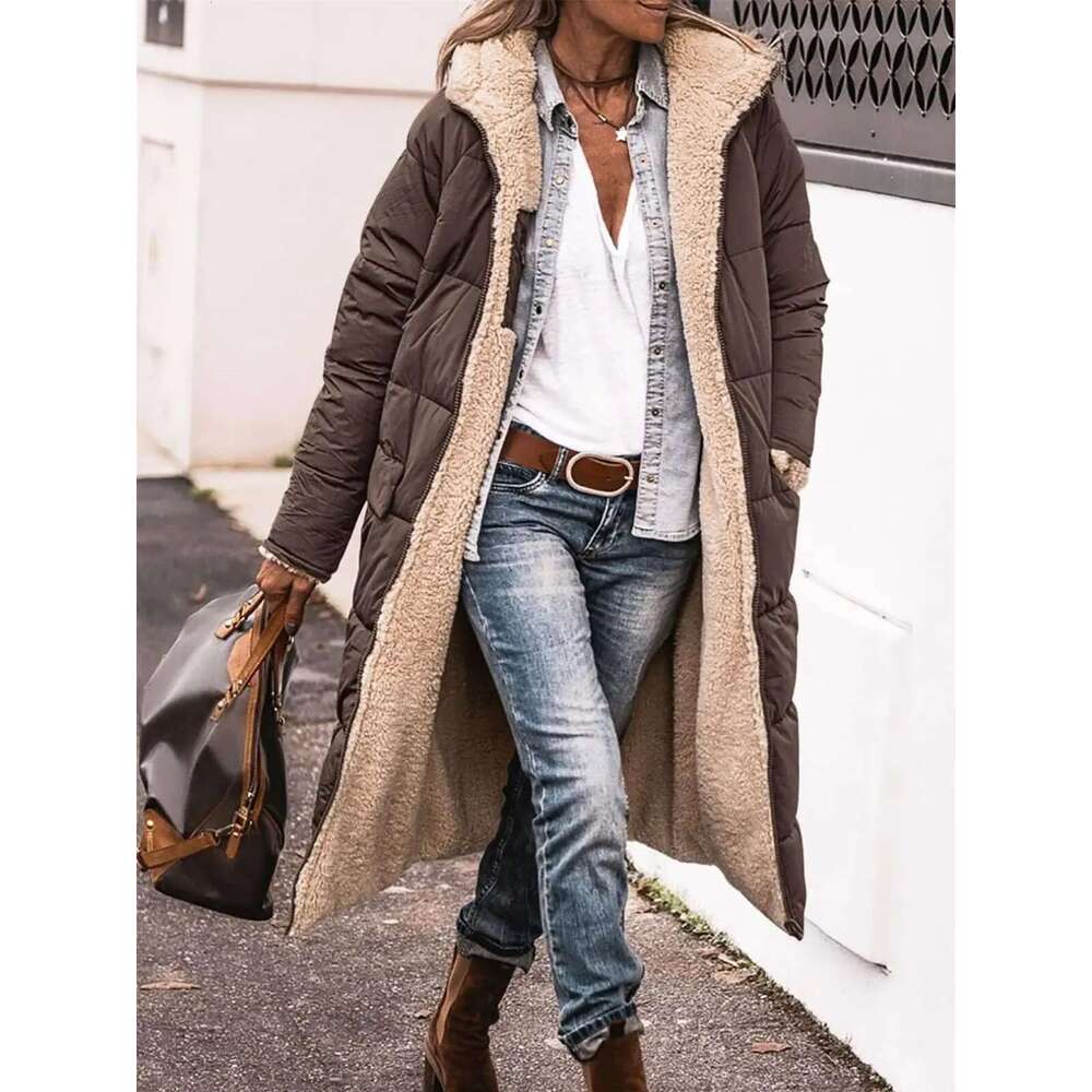 Winter Hooded Quilted Jacket For Women Solid Reversible Sleeve Thick Coat Warm Fashion Long Outerwear Casual Puffer Coats Designer