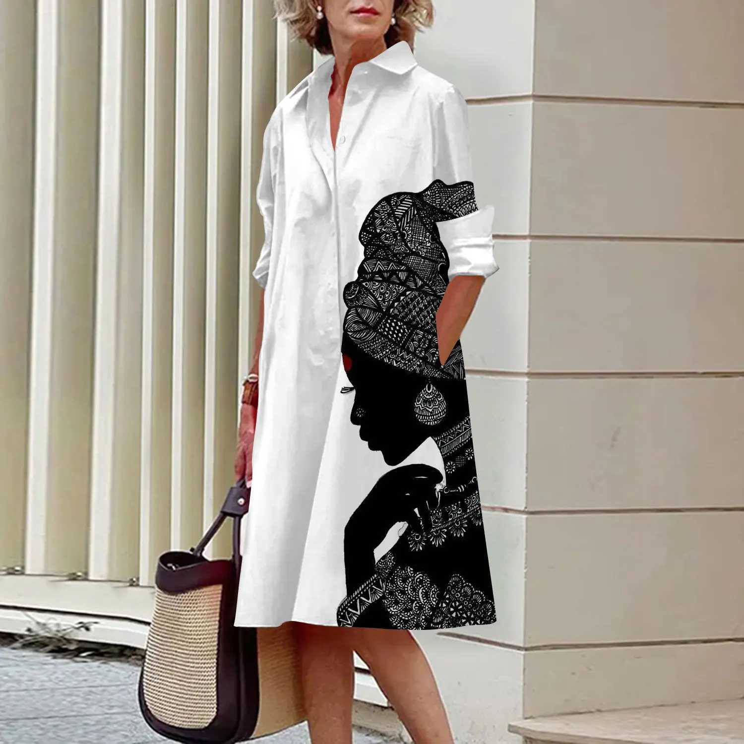 Summer New Womens Dresses Fashion Character Art Pattern Loose Large Size Casual Temperament Commuter Irregular Long Skirt TopsXJ250514