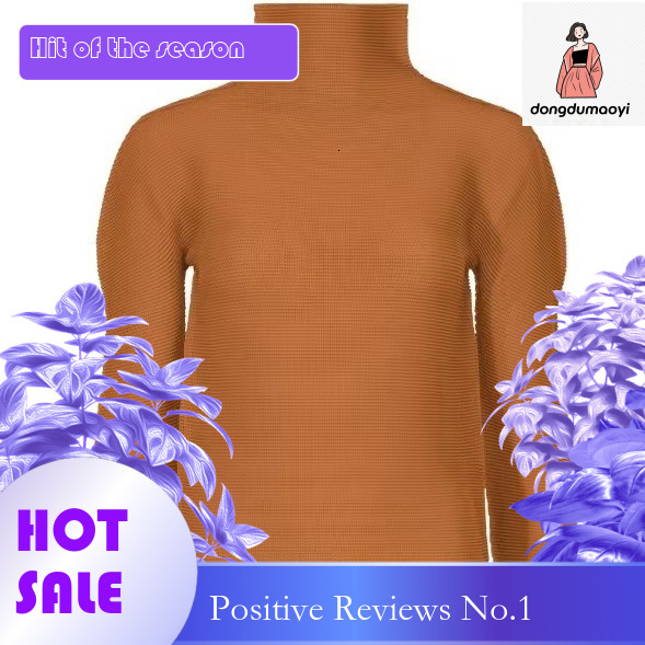 dongdumaoyi Miyake Me series pleated semi high neck long sleeved top T-shirt spring, slim fit and slimming, solid color base shirt for women