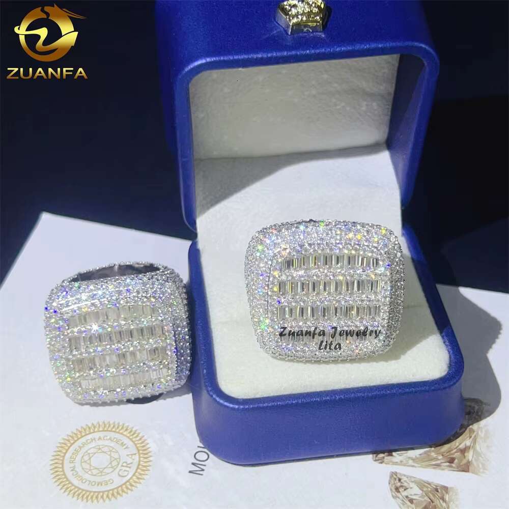 Luxury Big Pass Diamond Tester Diamond Hip Hop Rings baguette 925 Sterling Silver Mens Moissanite Ring