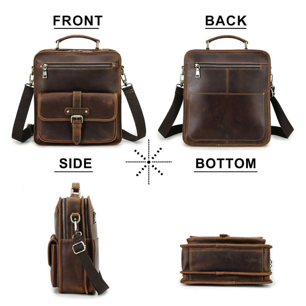 Vintage Men Crossbody Messenger Bags Business Casual Handbag Male Crazy Horse Leather Shoulder Bag Large Capacity