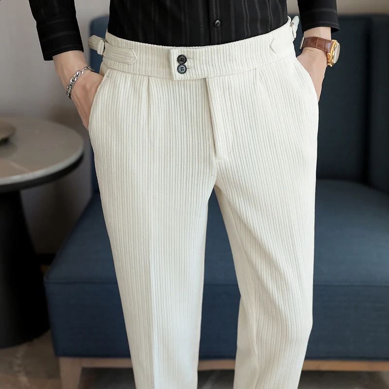 Light Chenille Neapolitan High Waist Casual Pants for Men Premium Feeling Slim Fit Mens Dress Pantspantalon 250513