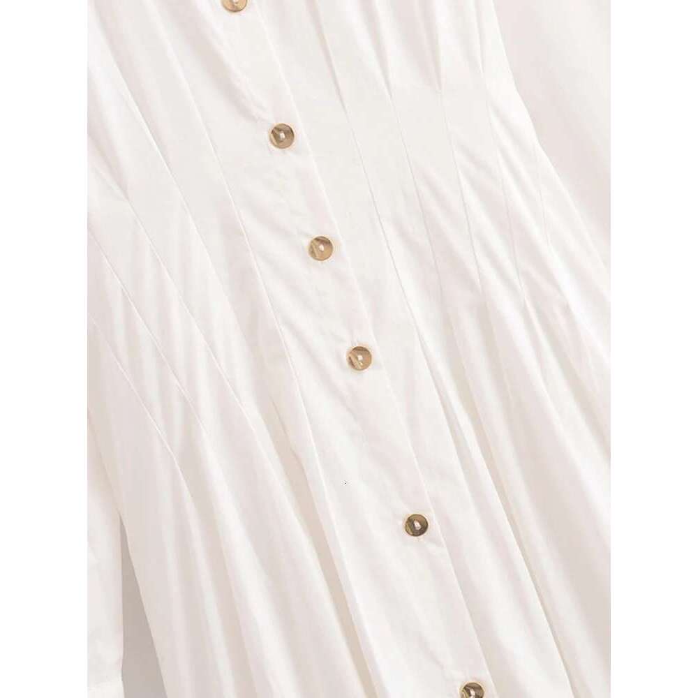 Women Summer Shirts Dress 2025 Vintage Solid Long Sleeve Pleated Single Breasted Female Elegant Street Dresses Clothing