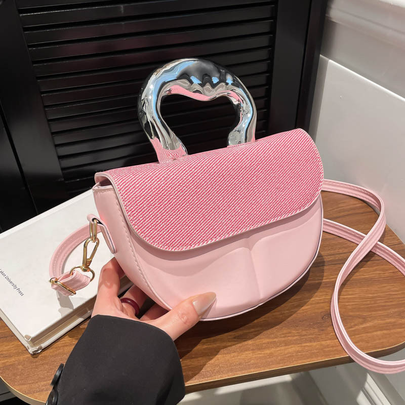 Spring and summer new 2025 shoulder women's trend simple luxury bag saddle bag highend texture splicing design crossbody bag New Free Delivery De
