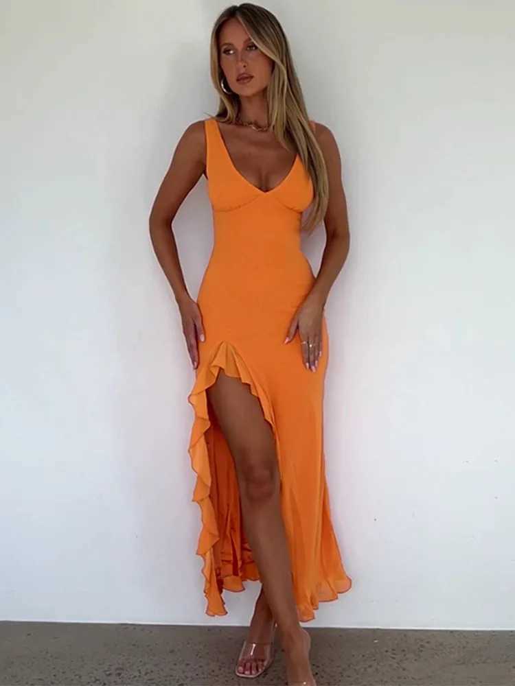 April Ruffle High Split Sexy Dress Women 2024 Dresses Elegant Evening Summer Dress Backless Party Long Midi Dress VestidosXJ250514