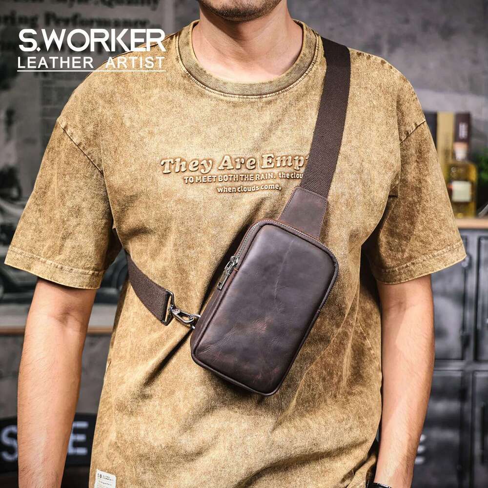 Premium Genuine Chest For men Vintage Full Grain Leather Crossbody Shoulder Sling Bag Daypack Large Capacity