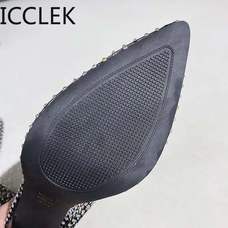 Fashion Crystal Transparent PVC Mesh Upper Ankle Boots for Women Pointed Toe High Heels Shoes Woman atos De Mujer A096