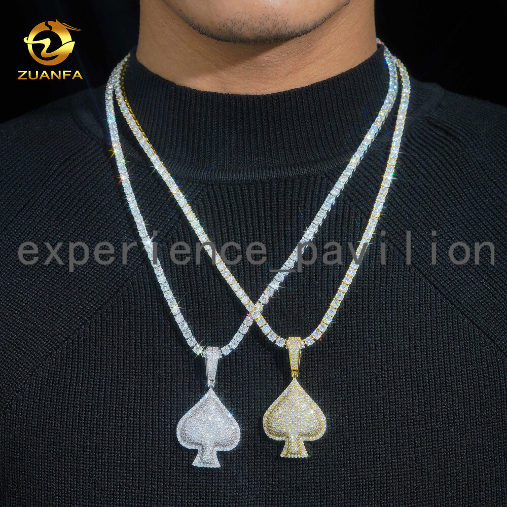 Fashion Playing Card Spade Custom Pendant 925 Silver Hip Hop Pendant Bling Heart Spade VVS Moissanite Pendant for Necklace