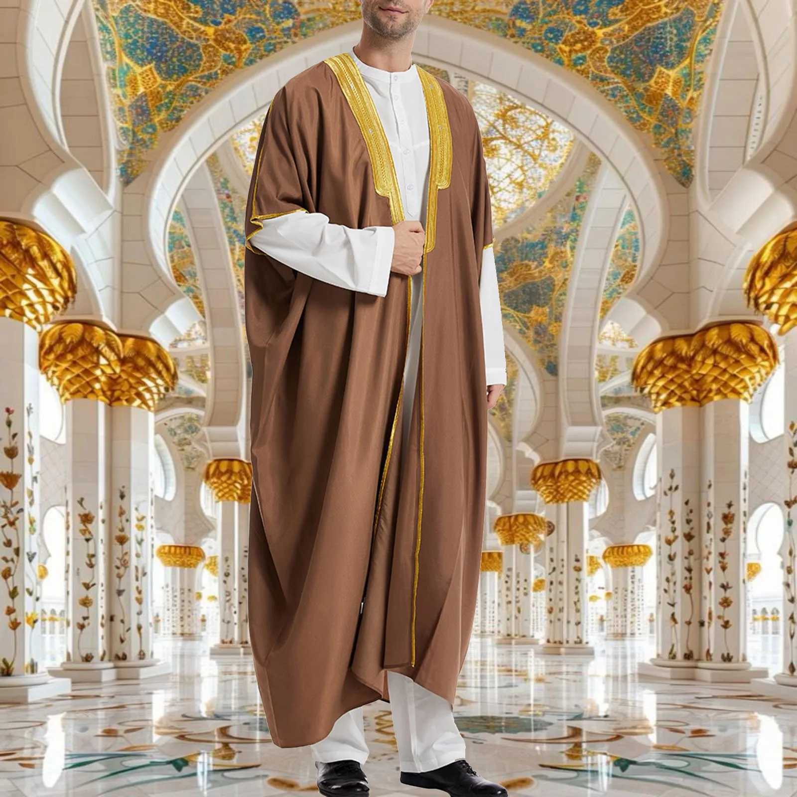 Muslim Arab Men Thobe Thawb Caftan Eid Jubba Thobe Mens Cardigan Abaya Long Dress Ramadan Robe Saudi Arab Musulman Caftan Dubai X2505141