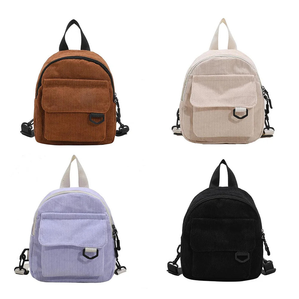 Womens Mini Backpack Fashion Solid Color Corduroy Small Simple Casual Traveling Large Capacity Durable Females Schoolbag 250514