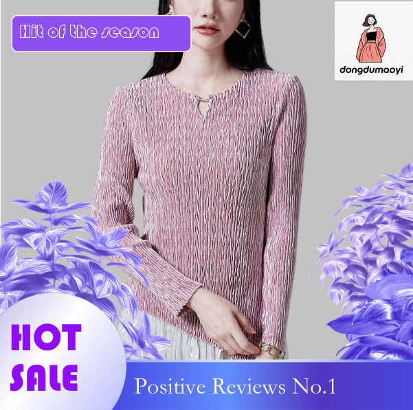 dongdumaoyi Gold velvet shirt long sleeved autumn and winter clothing 2024 new Miyake elastic pleated top women's base T-shirt