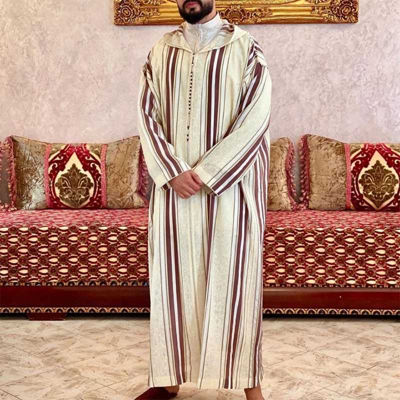 New Fashion Dubai Casual Kaftan Robe Stripes Muslim Dresses Abaya Shirt for Mens X250514
