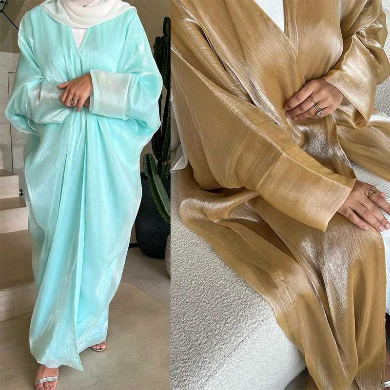 Shiny Abayas Women Muslim Dress Eid Dubai Kimono Abaya Turkey Kaftan Ramadan Ka Caftan Marocain Femme Robe Islam Jalabiya X250514
