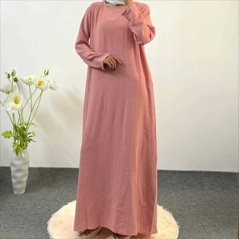 Muslim Modest Dresses Islamic Clothing Long Slve Abaya Solid Loose Casual O-neck Maxi Inner Dress Women Ramadan Prayer Dresses X2505141