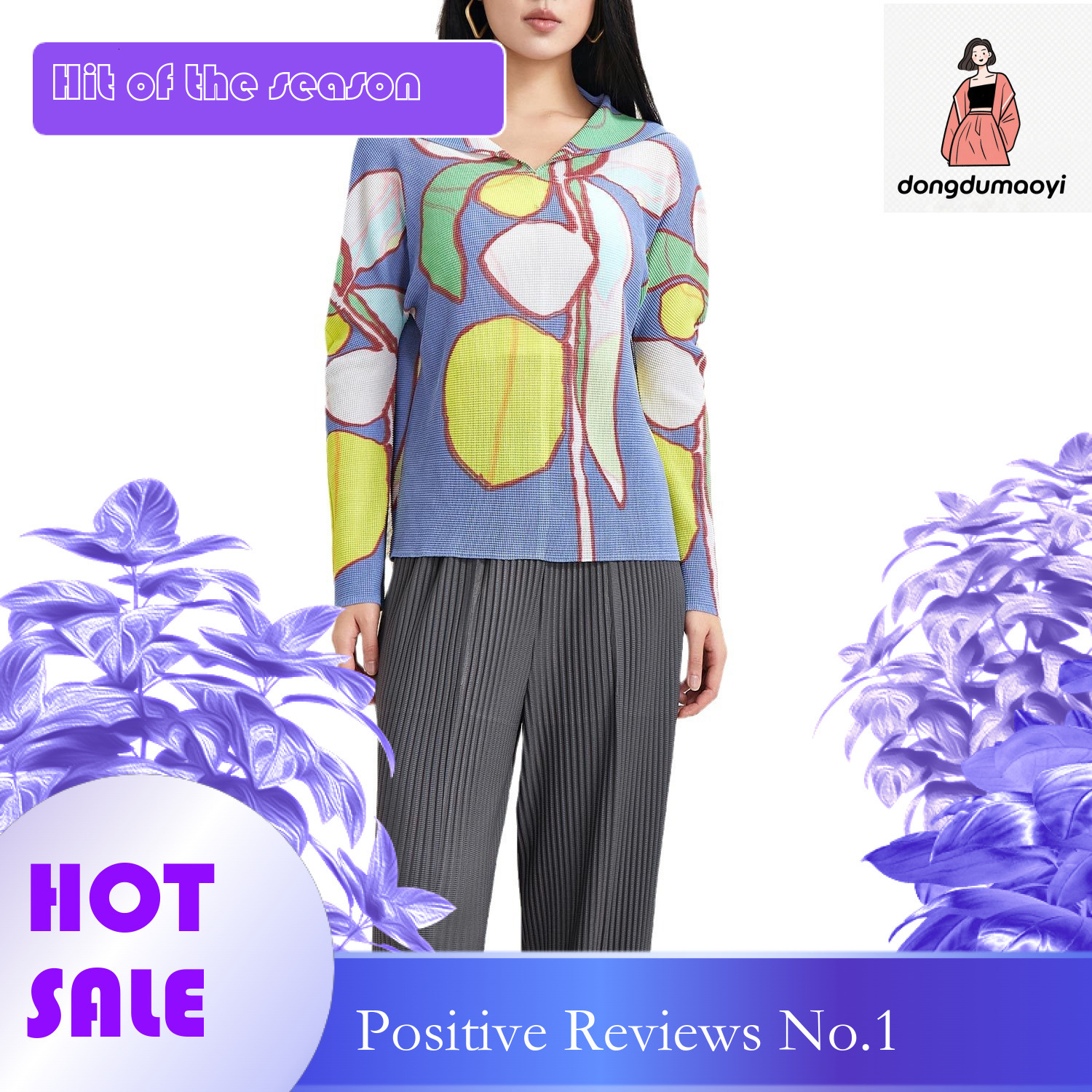dongdumaoyi Gaoding Sanzhai counter series long sleeved t-shirt base shirt geometric print top summer women's design sense clothes thin