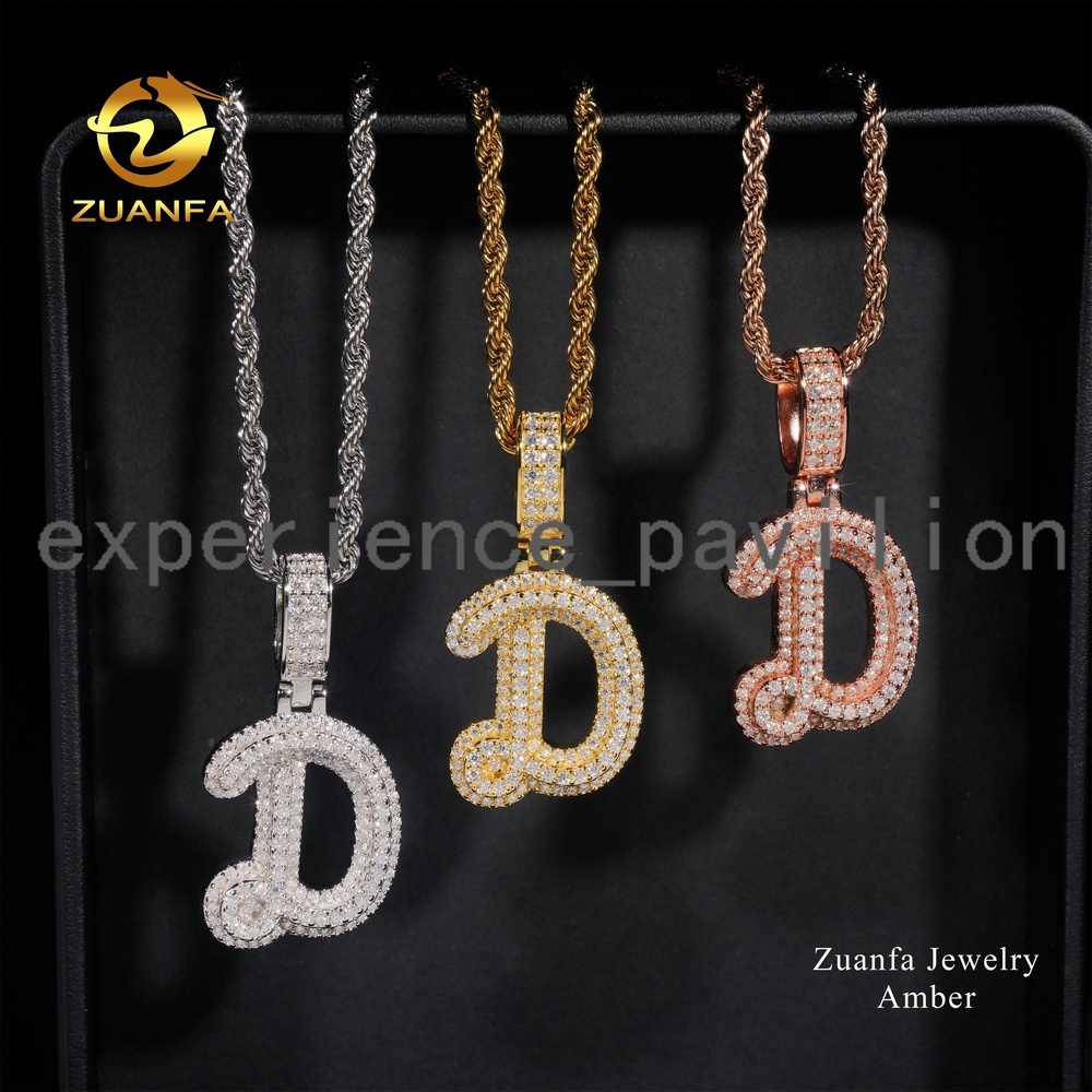 Wholesale Price Hip Hop Jewelry Women Men Necklace Vvs Moissanite Diamond Iced Out White Gold Plated Moissanite Letter Pendant