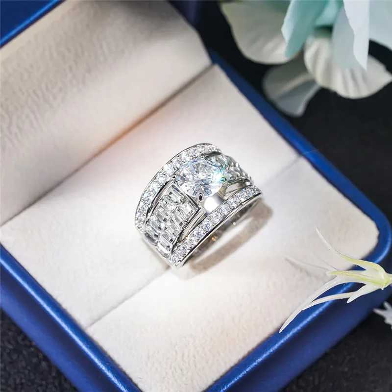 925 Sterling Silver Luxury Wide Shiny Rings for Women Brilliant Cubic Zirconia Sparking Finger Accories Fashion JewelryXJ250514