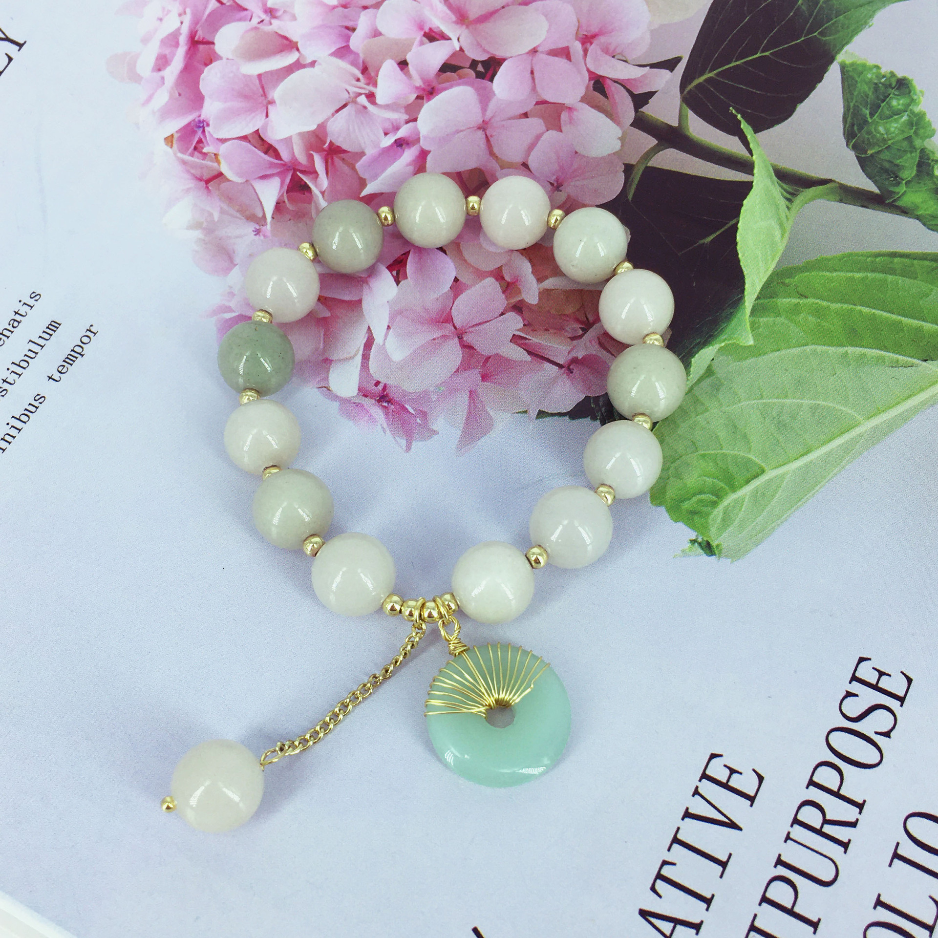 New Creative Simple Green Stone Live Streaming Featured for Girls' Girlfriend Jewelry Pearl Bracelet Accessories