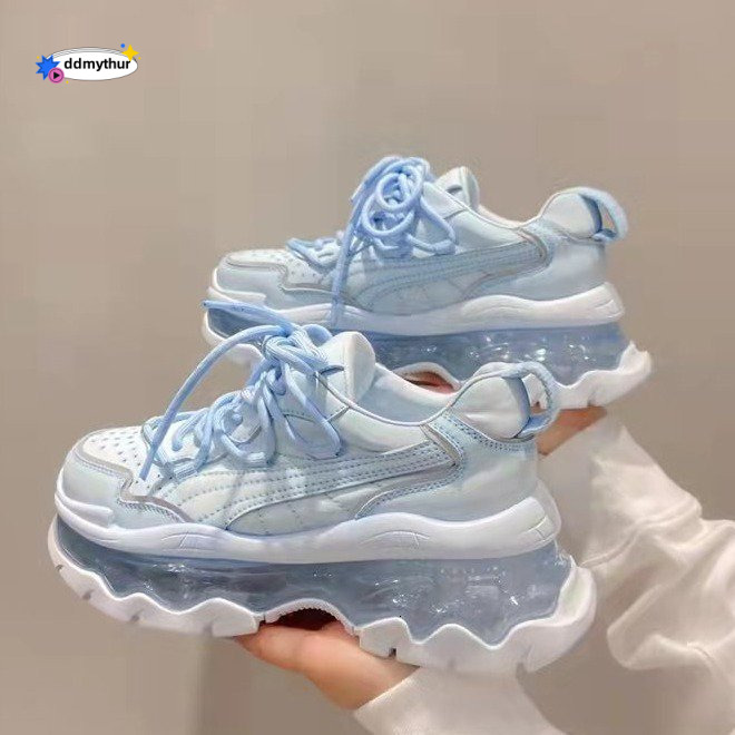 European Jelly Thick Sole Women's 2023 Spring New Fresh and Trendy Transparent Sports Casual Elevated Air Cushion Dad Shoes ddmythur