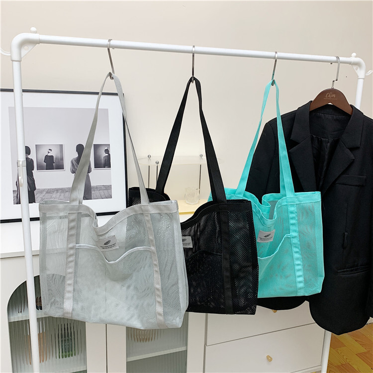 Free shipping 2025 new designer bag Handbag Transparent Shopping Swimming Nylon Mesh Fitness Large Capacity Shoulder Bag for Women