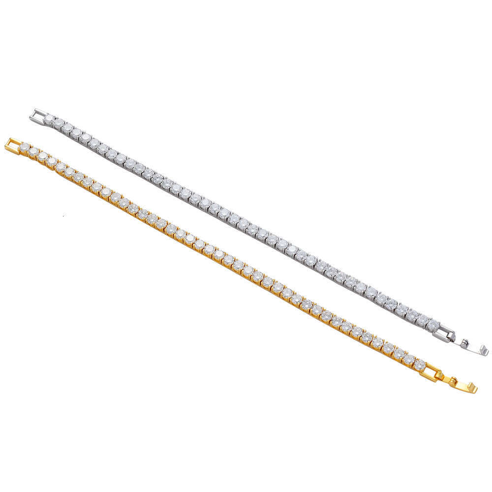 Copper Easy Buckle Chain Tennis 3mm 4mm 5mm Zircon Single Row Hip Hop Bracelet