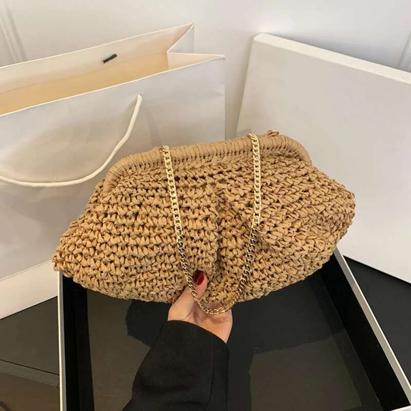 Dumpling Woven Tote Purse Summer Beach Bag Wicker Clutch Straw Purses For Women