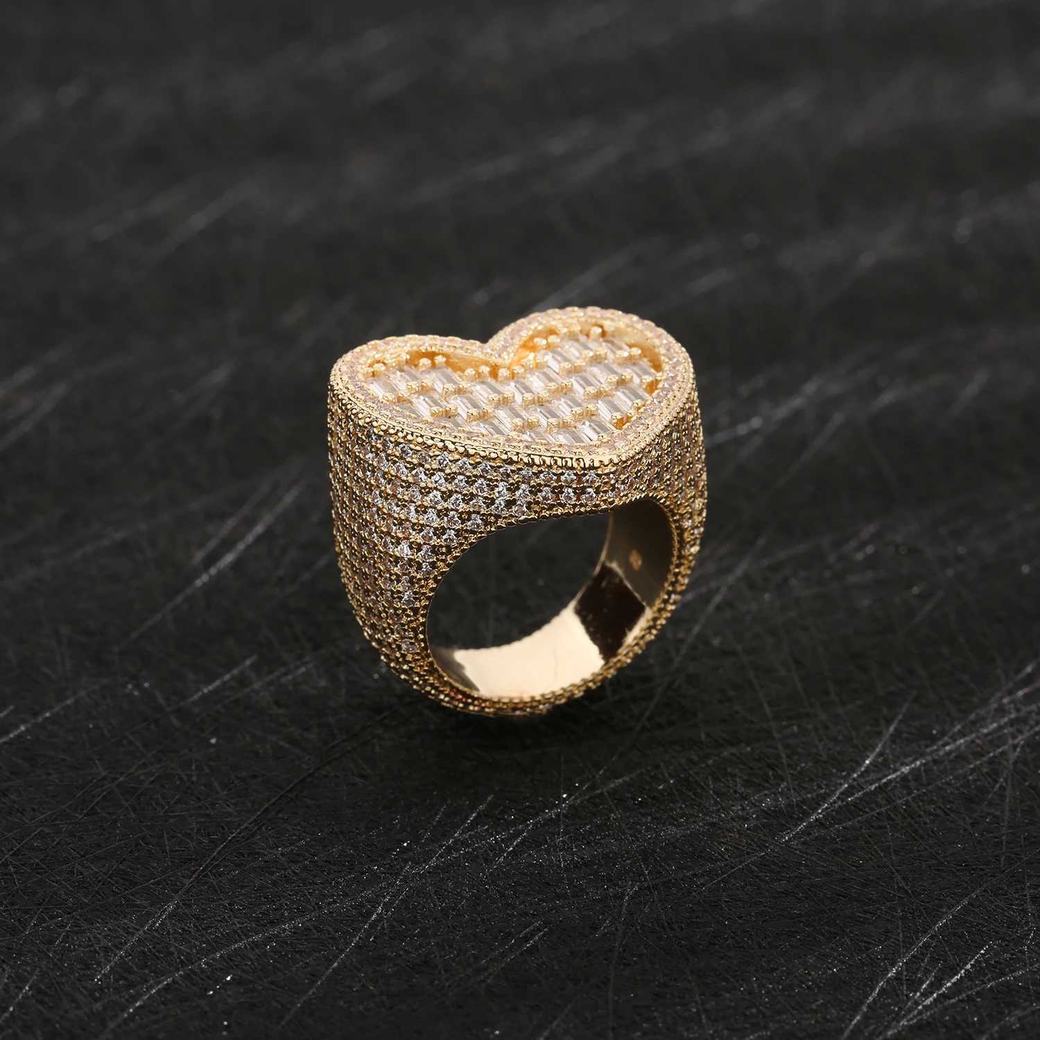 Free Shipping Item New Solid Heart Ring 14K Gold Plated Brass Womens Ring Valentines Day GiftXJ250514