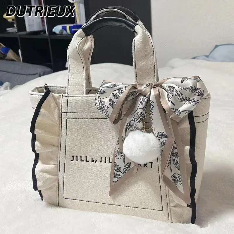 Japanese Style Ruffles Canvas Bag New Large Size Bags Girls Commuter Portable Messenger All-Matching Casual Handbags for Women