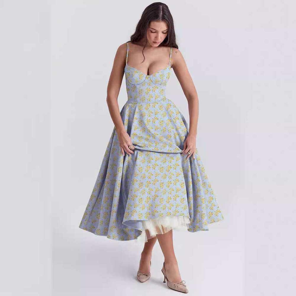 Women Clothes Dress New Summer Luxury Princess French Mesh Large Swing Double Layer Strap Dress For Women KQ