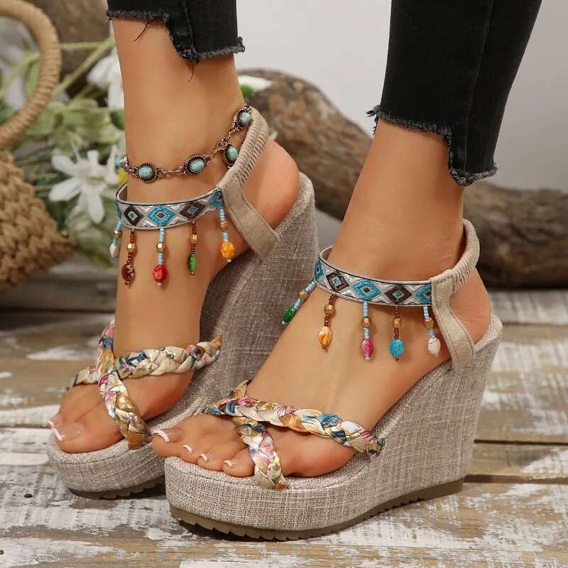 Women's Wedge Open Toes Side Cutout Platform Sandals High Heels Anti-slip Leisure Fashion Shoes Women Sandalias De Mujer