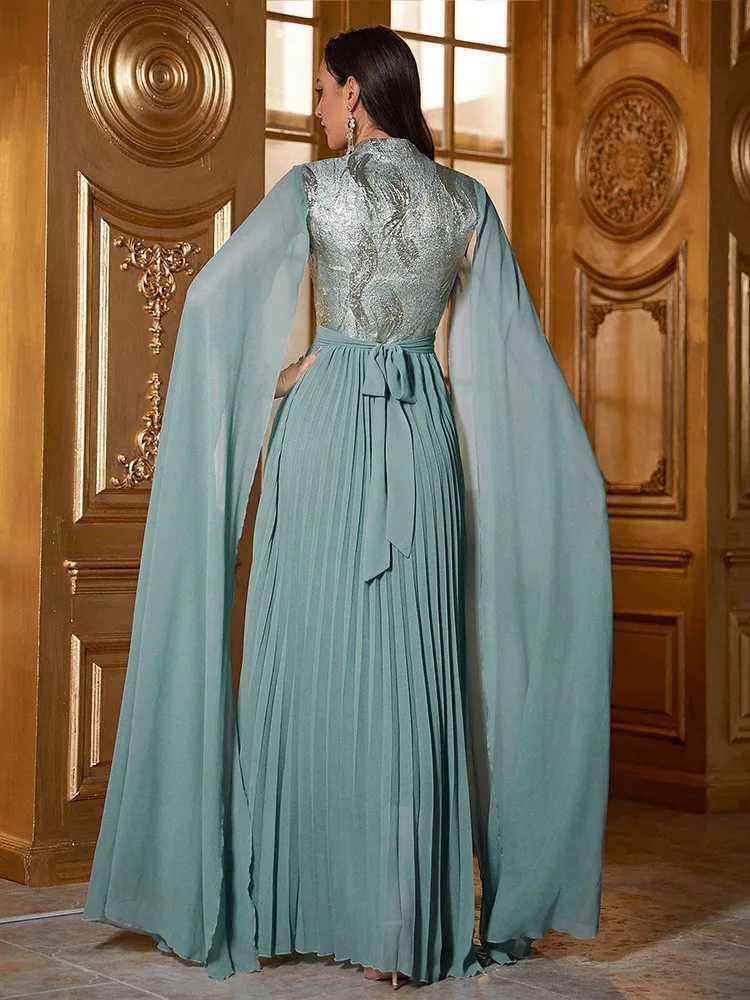 Dubai Women Evening Dress Chiffon Extra Long Cape Slve Belted Abaya Muslim Turkey Moroccan Caftan Kaftan Femme Party Vestidos X250514