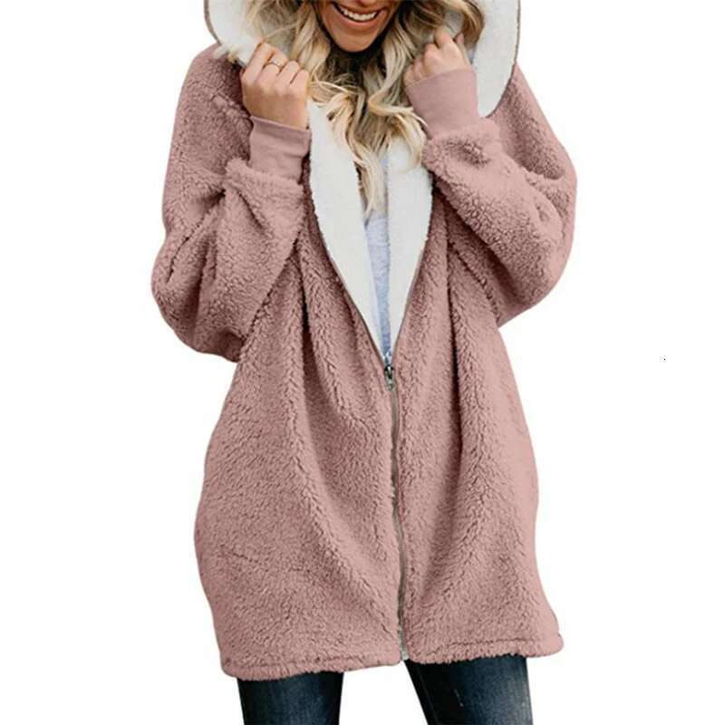 Winter Thickened Furry Hooded Sweatshirt Women Loose Comfortable Casual Outerwear Female Solid Color Warm Zipper Cardigan Hoodie Designer