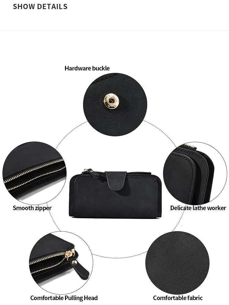 Vntage Long for Women Frosted Leather Designer Clutch Purse Large Capacity Credit Card Wallet Zipper Coin Pocket
