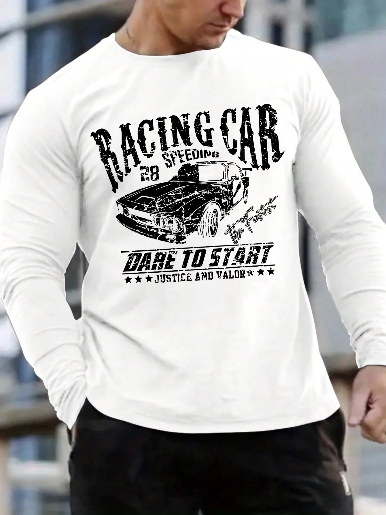 Trendy longsleeved tshirt mens printed round neck Tshirt trend versatile casual tops 250514