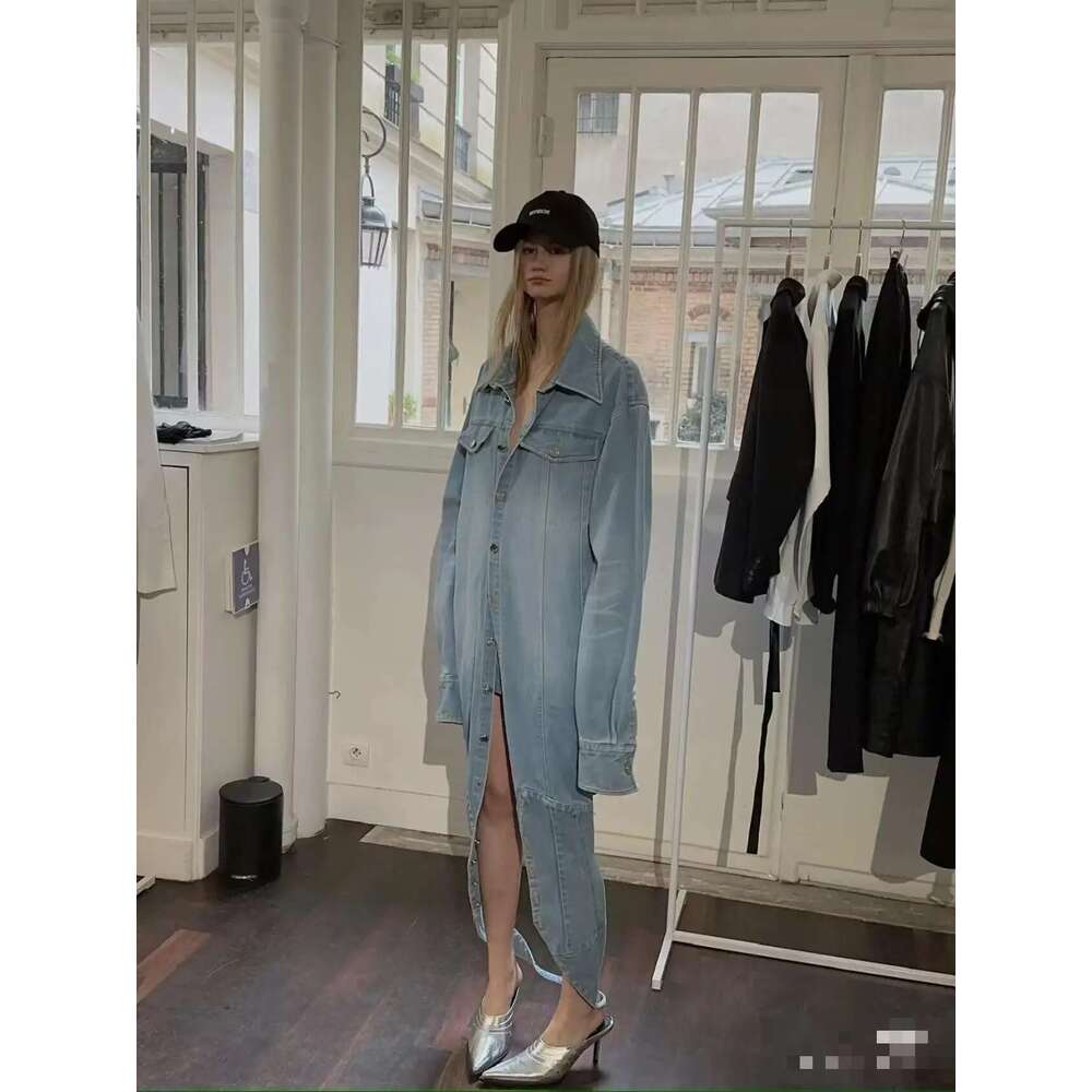 Getspring Women Jacket 2025 Spring Fashion Three Ways Wearing Halter Denim Coat Irregular Loose Casual Long Blue Jean Tops