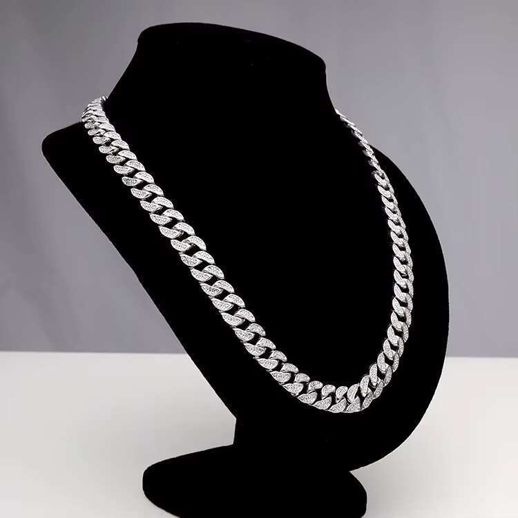 High quality men's necklace, hip-hop ice out CZ pure sier Cuban chain necklace