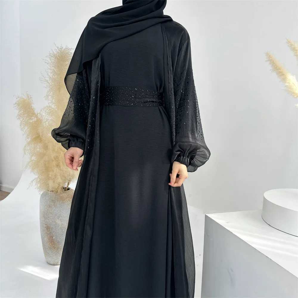 2/3Pcs Muslim Sets for Women Luxury Dubai Kimono Abaya Maxi Dress Hijab Robe Ramadan Turkey Kaftan Islam Jalabiya Ka Caftan X250514