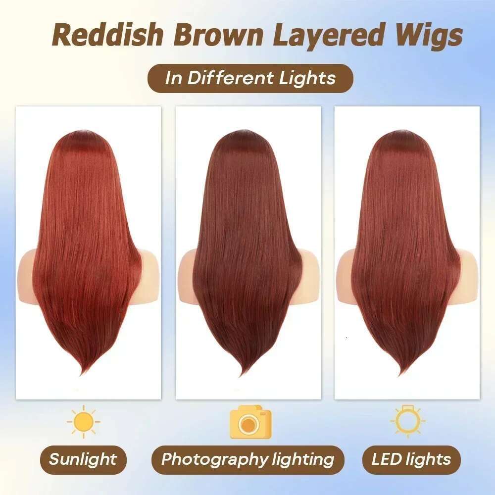 Reddish Silky 13X4 13X6 HD Synthetic Front Wigs For Women 30 Inch Auburn Brown Straight Lace Wig Pre Plucked