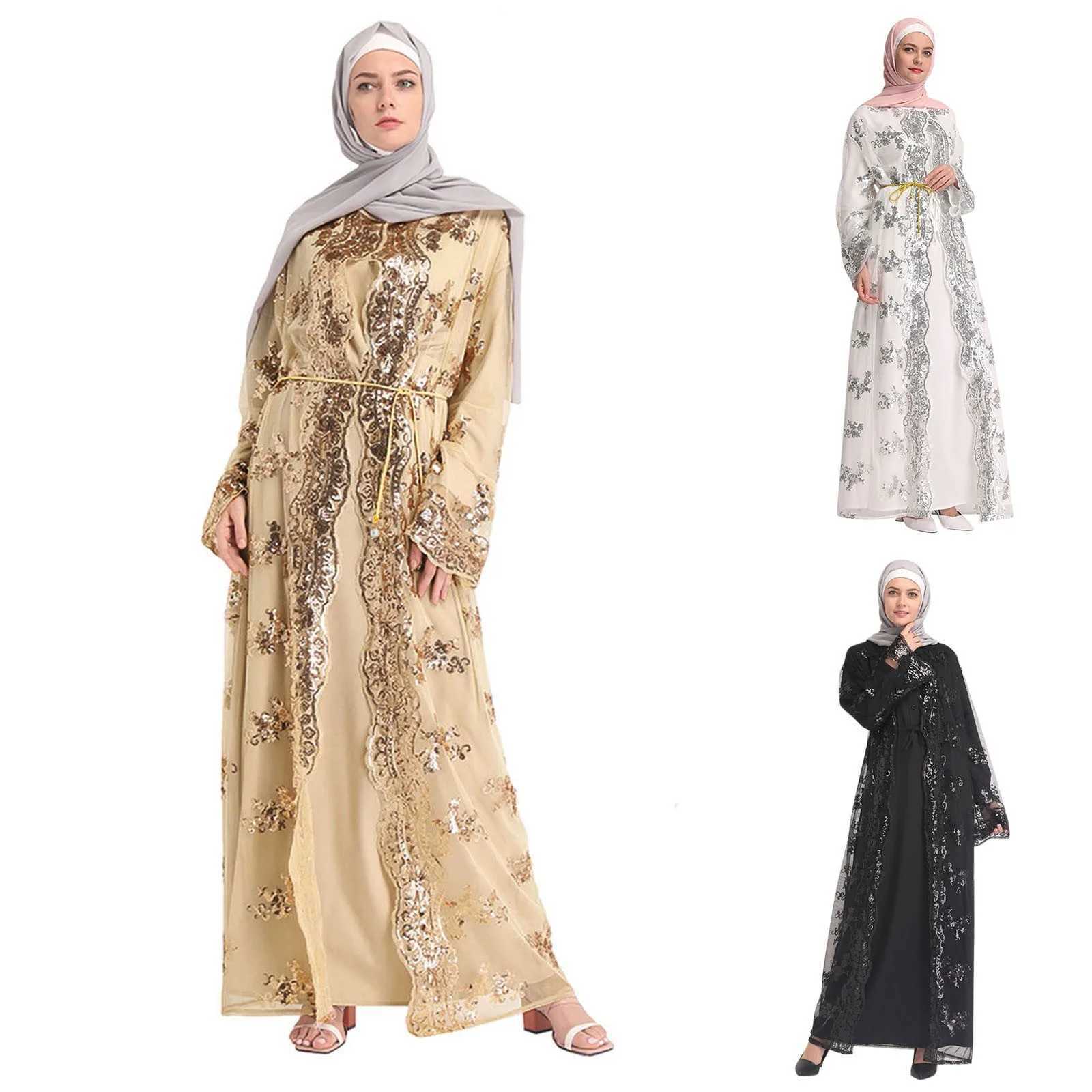 Fashion Sequin Kimono Cardigan Abaya Dubai Luxury Muslim Kaftan Abayas For Women Turkish Islamic Clothing Eid Prayer Dress X250514