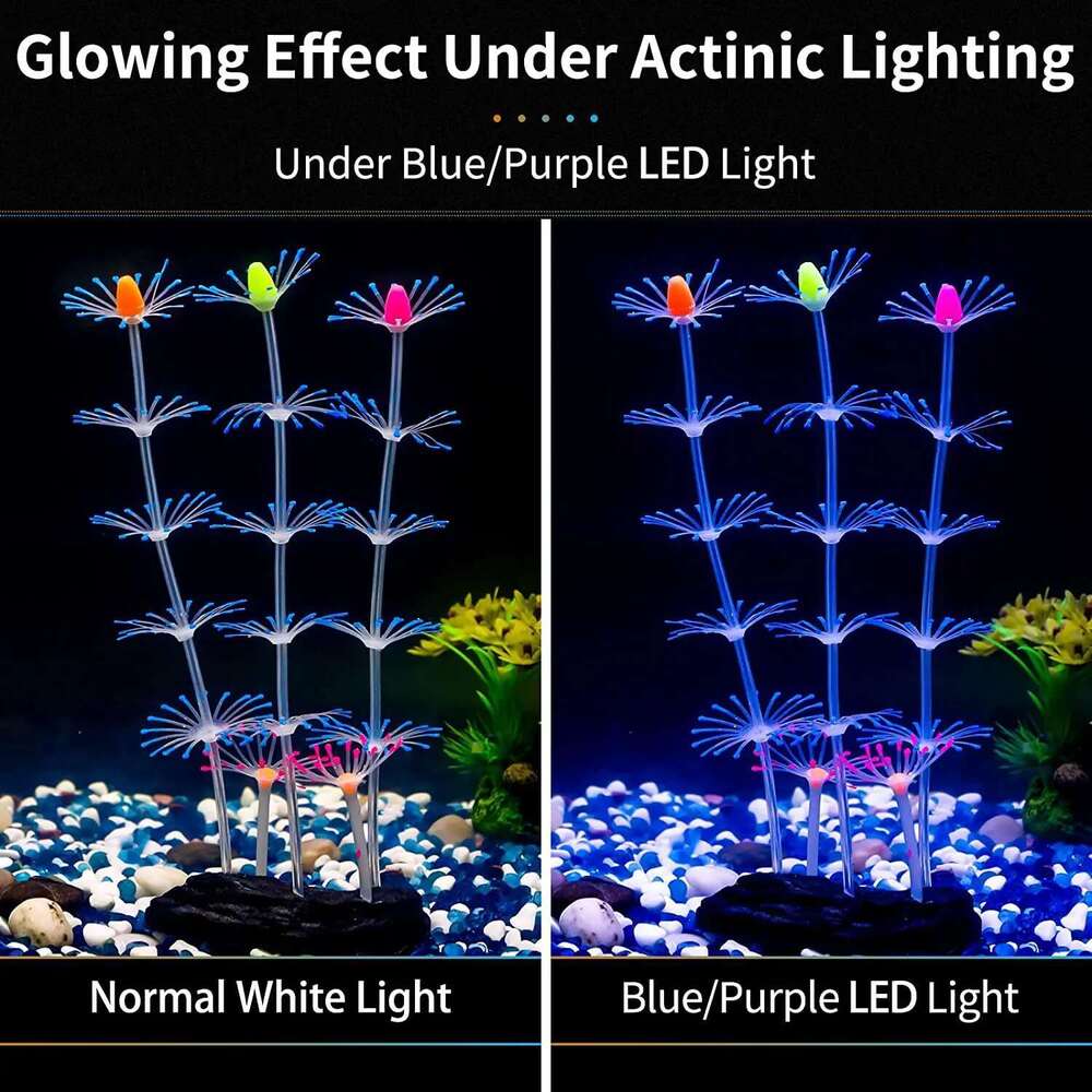 Glowing Silicone Coral Aquarium Decor with Suction Cups, Fish-Safe UV-Activated Plants for Saltwater/Freshwater Tank Setup