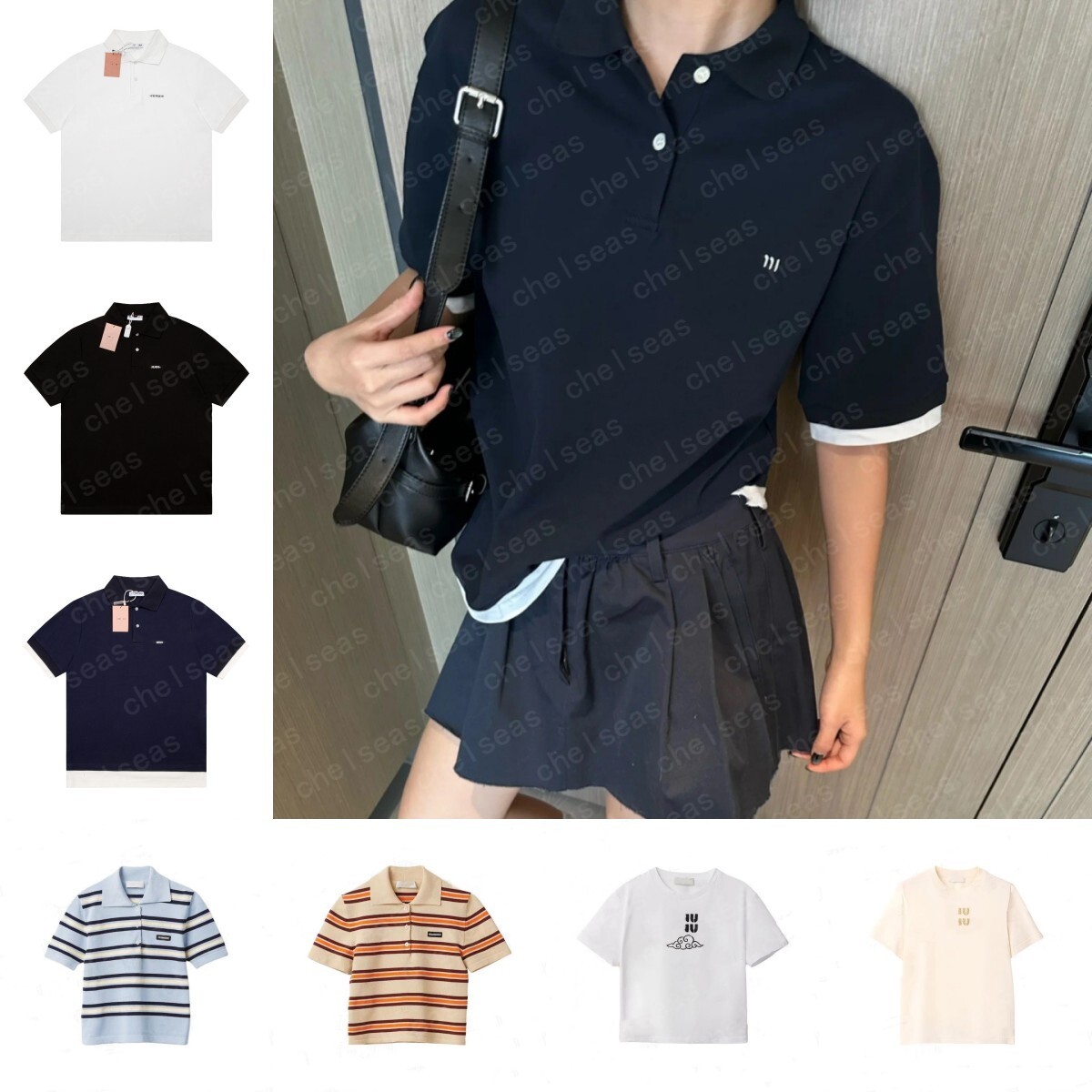 Polos Designer Women Striped Knitted Shirt Top Luxury Knits Tops Short Sleeve Casual Shirts Contrast Color Polo Tops