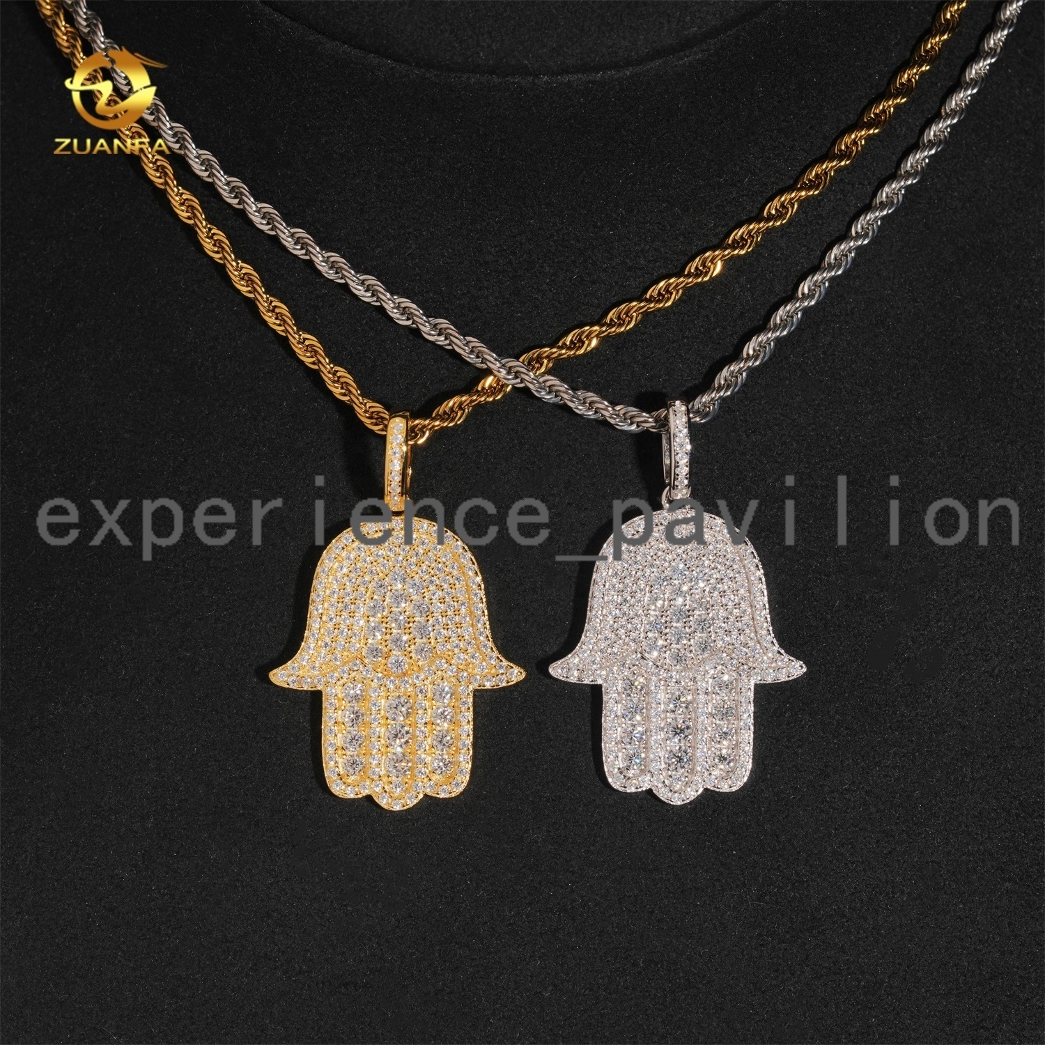 Hip Hop Fashion Rapper Charm 925 Sterling Silver Iced Out Diamond Moissanite Hamsa Hand Pendant