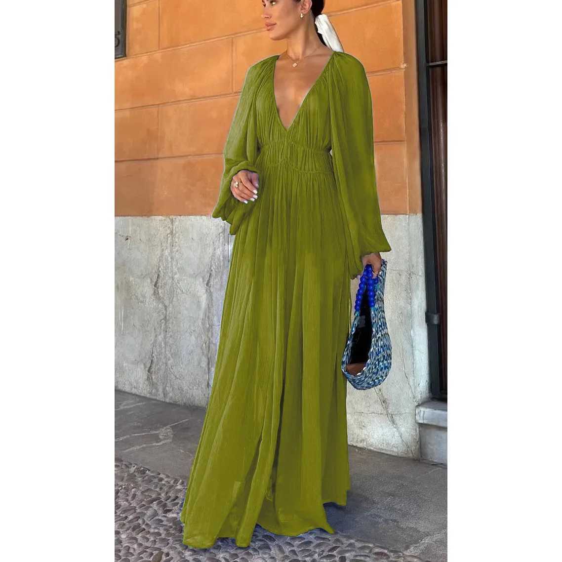 Summer Long Dress New Chiffon Dress Loose Vacation Womens Long Sleeved Dresses Boho Style FashionXJ250514